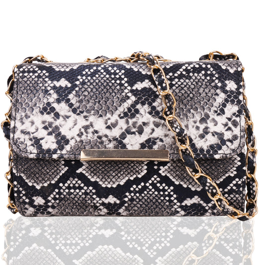 Python Black Grey Skin Vegan Leather Sling Bag - Black