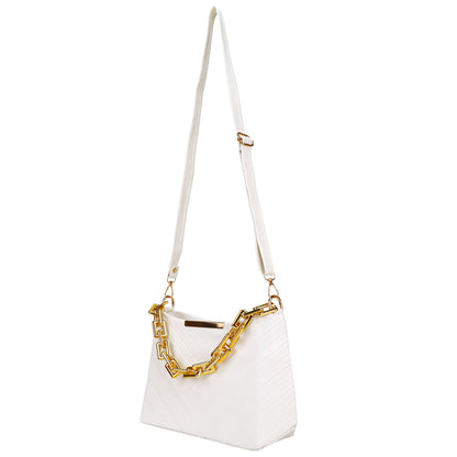 Ms. Classy Printed Vegan Leather Sling Bag - White