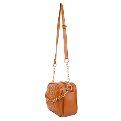 Miss Malibu Vegan Leather Quilted Sling Bag - Brown