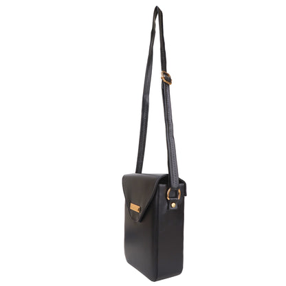 Miss Elona Vegan Leather Vertical Box Sling Messenger Bag - Black