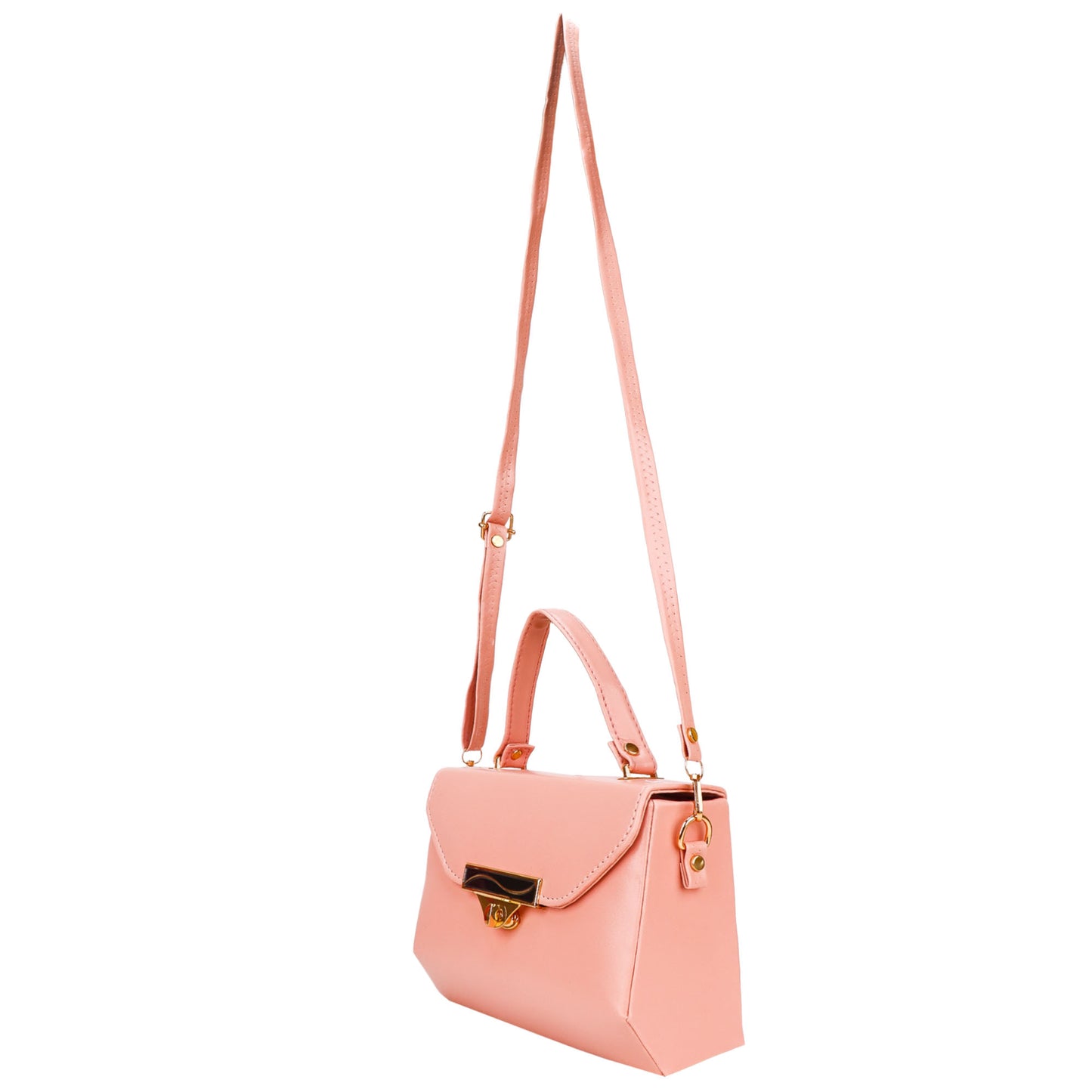 Madrid Vegan Leather Satchel Box Sling Bag - Peach