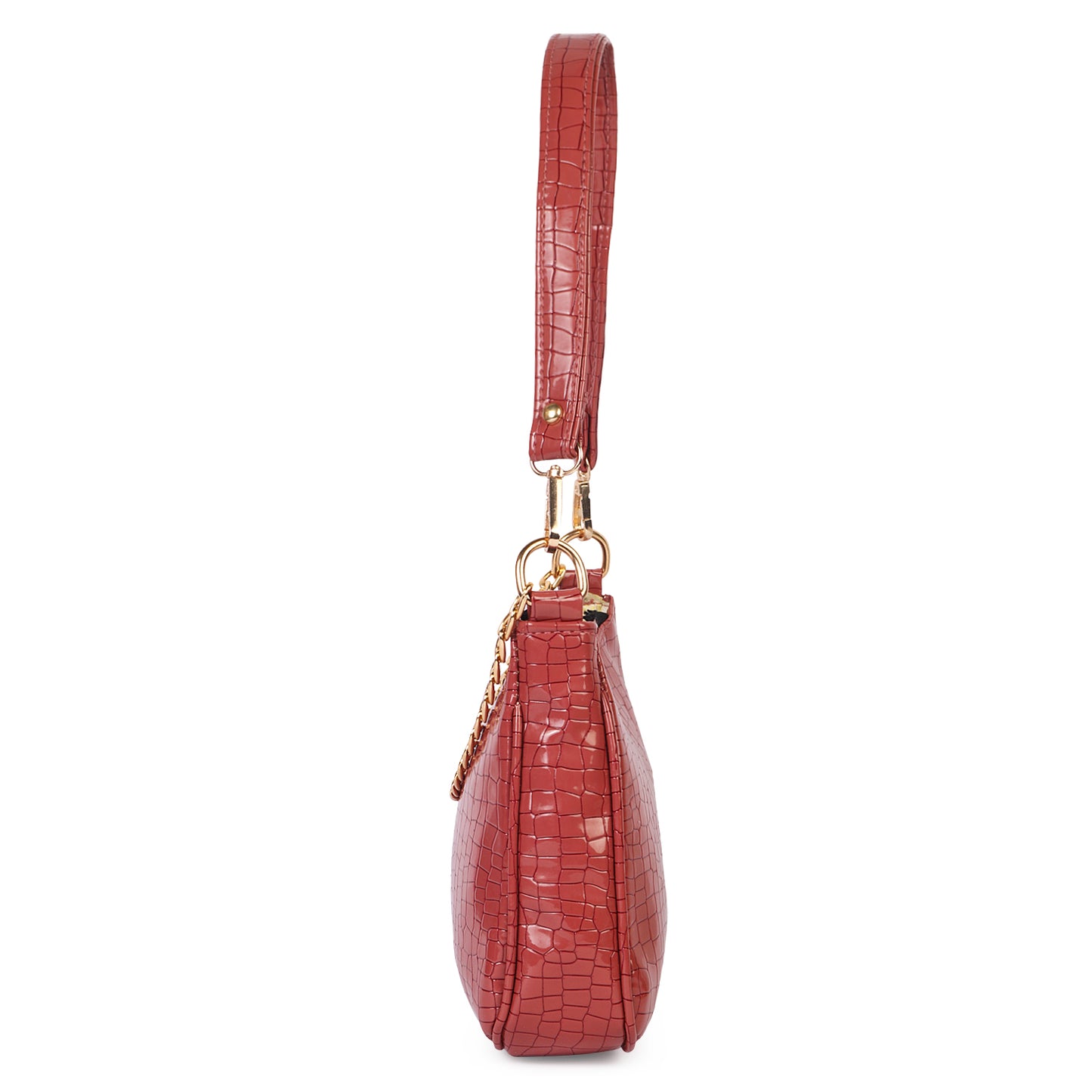 Princess Crescent Vegan Leather Snake Skin Shoulder Bag - Red