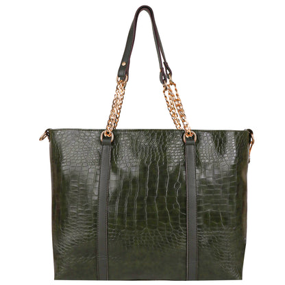 Callista Croco Vegan Leather Tote Bag with Money Pouch - Green