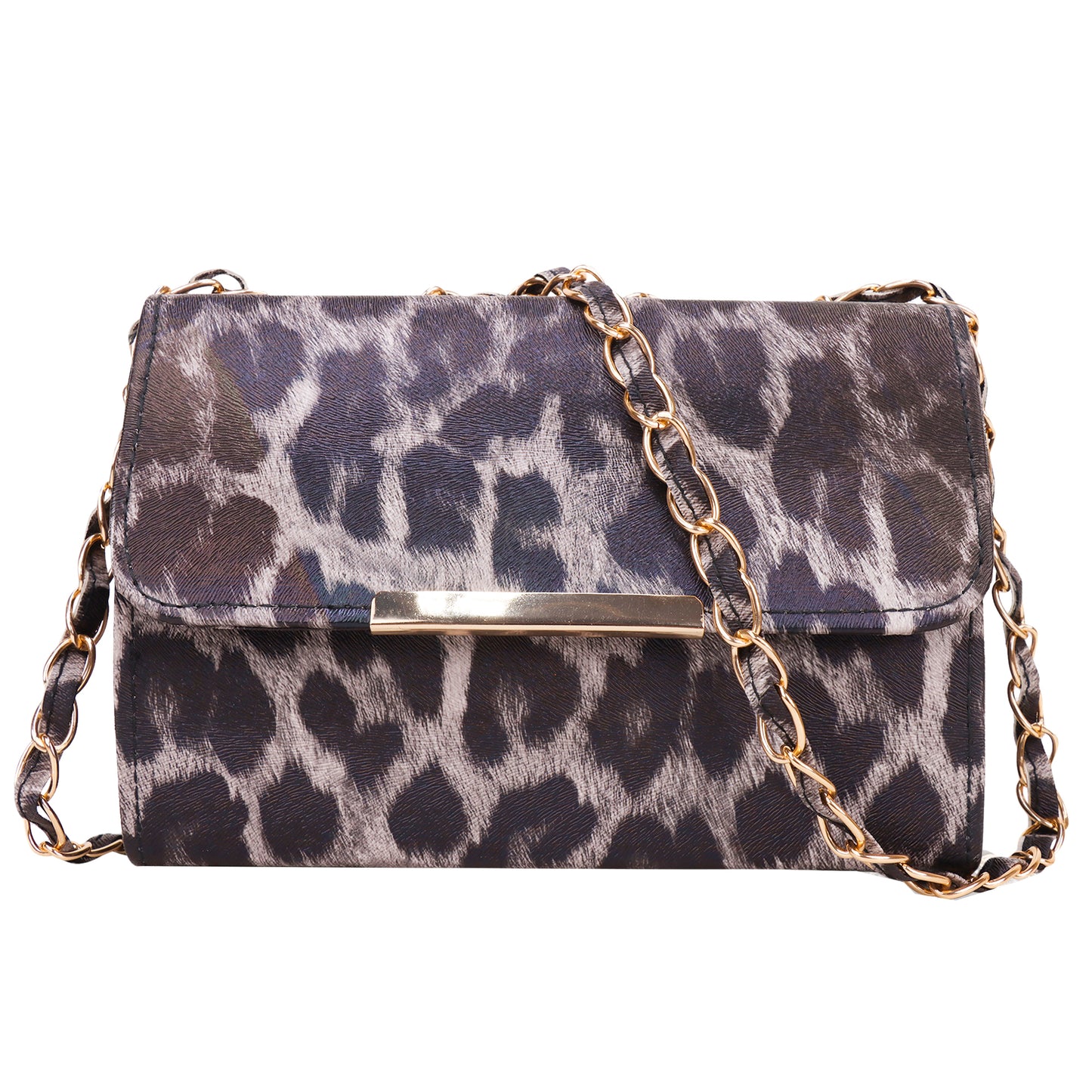 Leopard Skin Vegan Leather Sling Bag - Grey