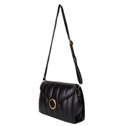 Ms. Puffy Vegan Leather quilted Sling Bag - Black