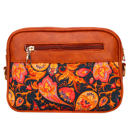 Ms. Elegant Paisley Printed Vegan Leather Sling Bag - Brown