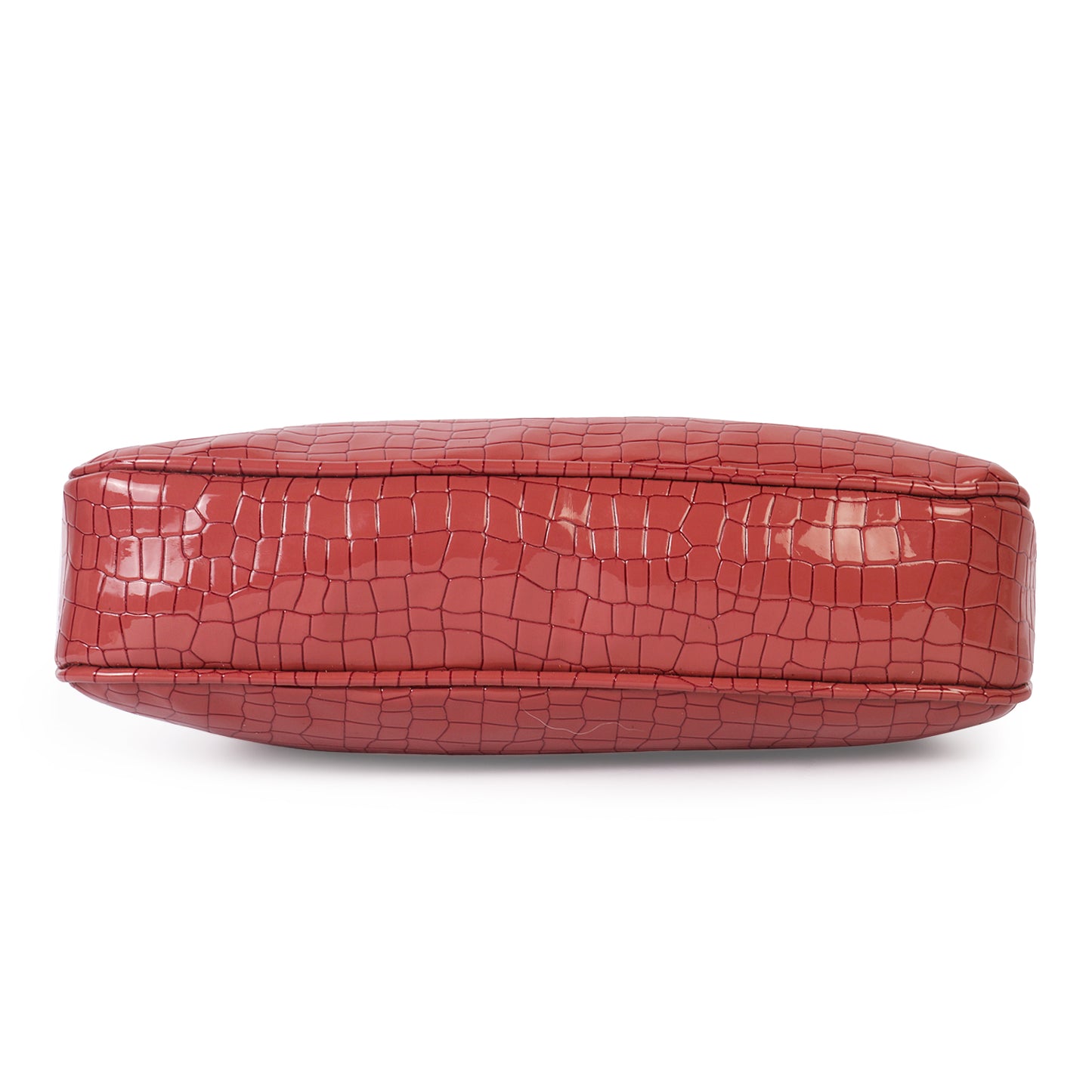 Princess Crescent Vegan Leather Snake Skin Shoulder Bag - Red