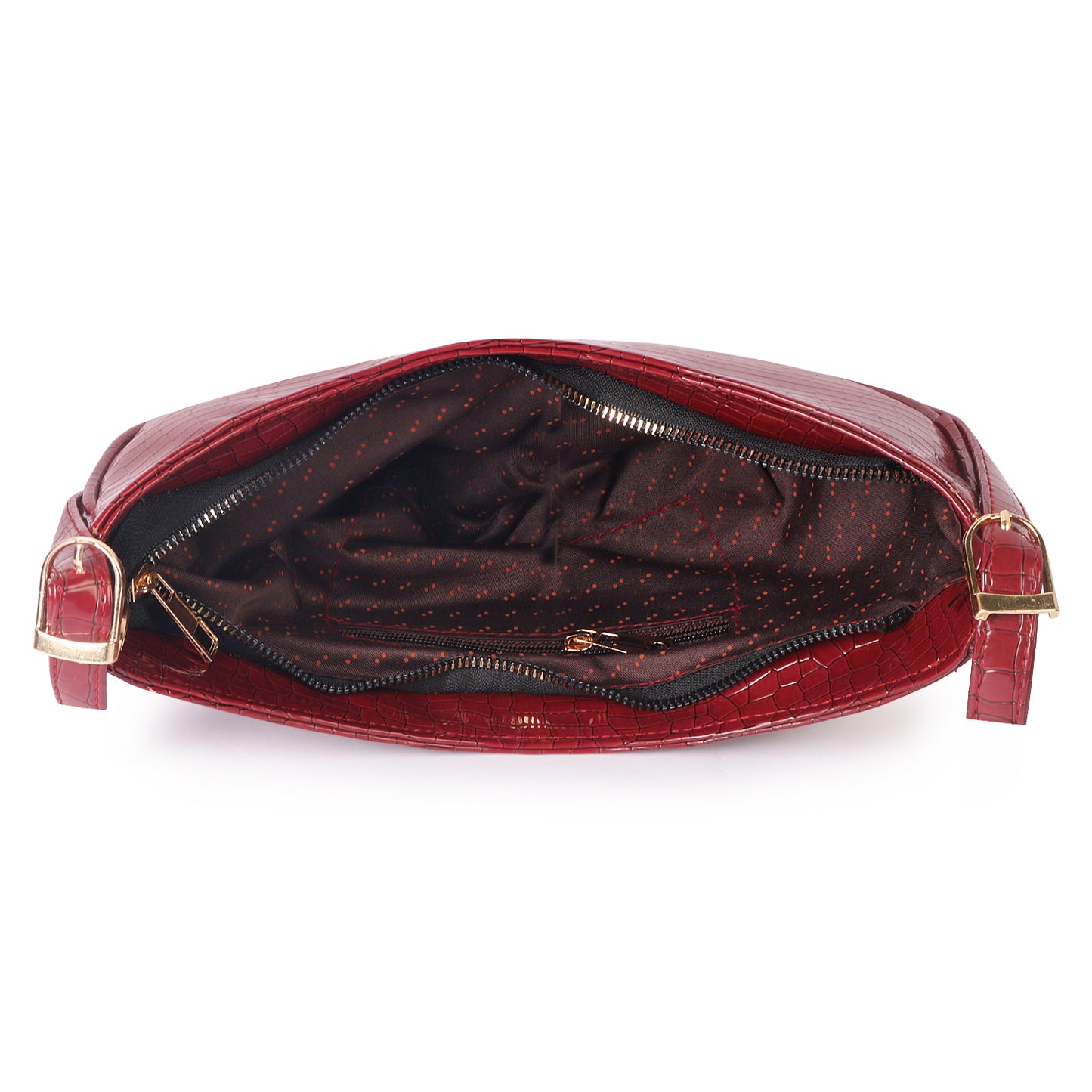 Crescent Moon Vegan Leather Snake Skin Shoulder Bag - Maroon