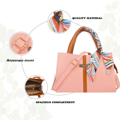 Achillea Vegan Leather Handbag with Crossbody Strap - Peach