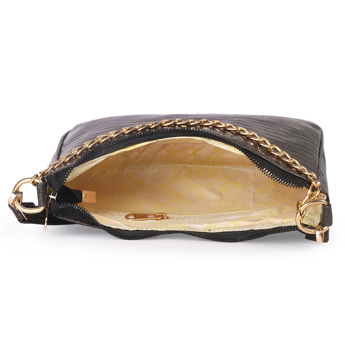 Princess Crescent Vegan Leather Snake Skin Shoulder Bag - Grey