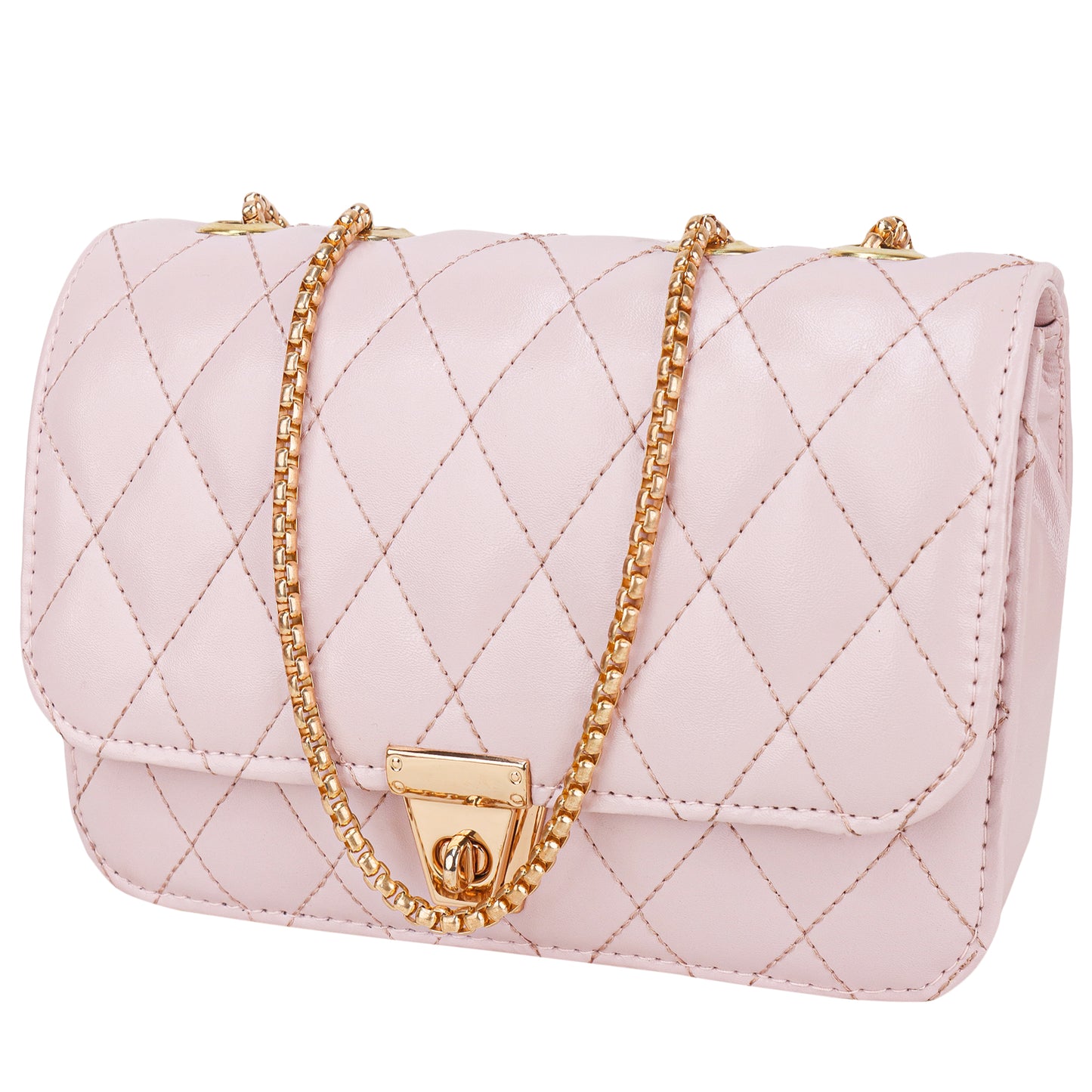 Miss Brasilia Vegan Leather Quilted Sling Bag - Light Pink