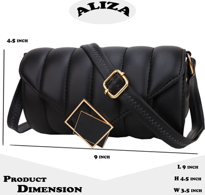 Princess Puffy Vegan Leather Quilted Sling Bag - Black