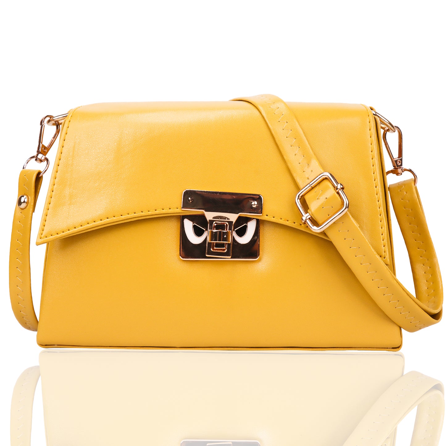 Devil Vegan Leather Satchel Box Sling Bag - Yellow