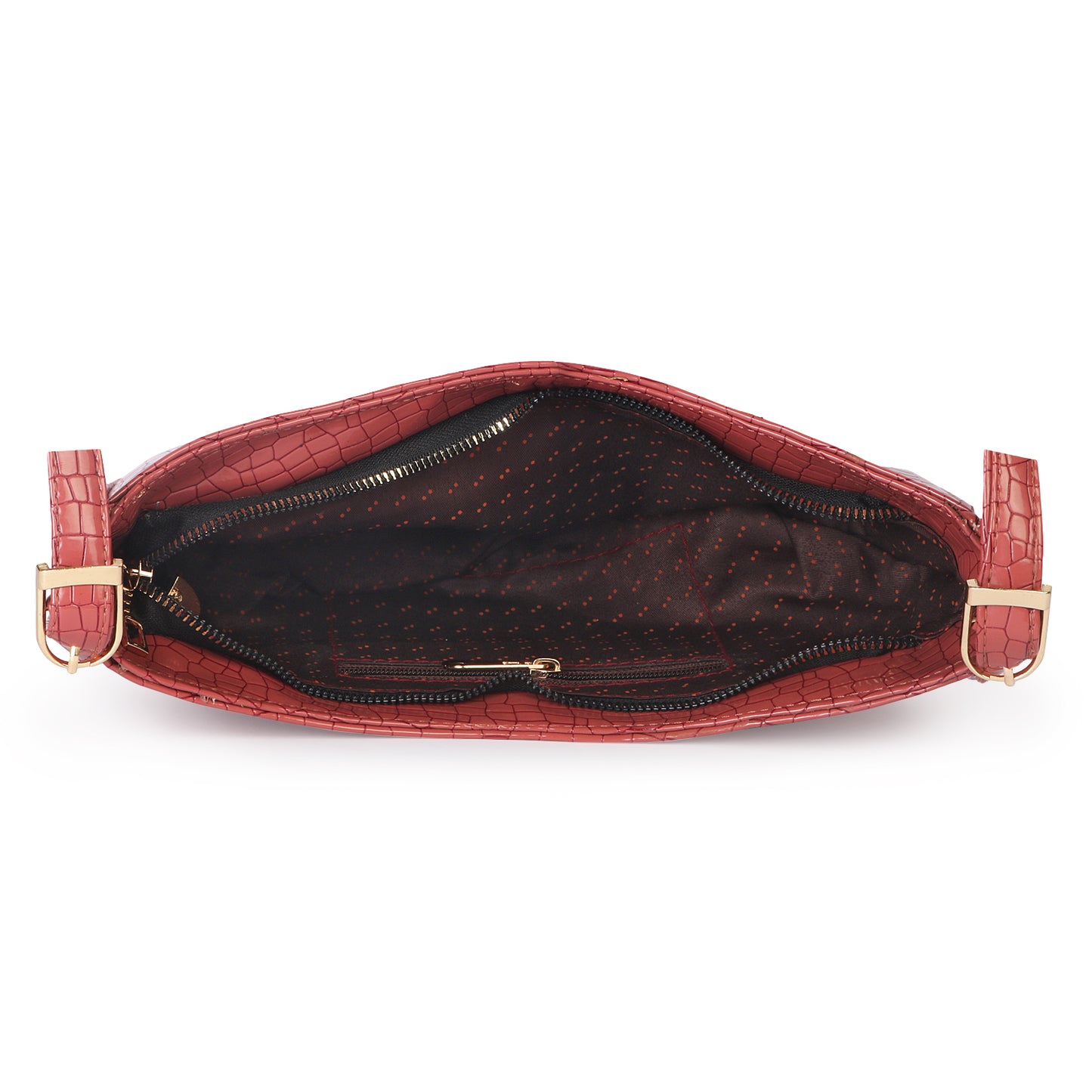 Crescent Moon Vegan Leather Snake Skin Shoulder Bag - Red