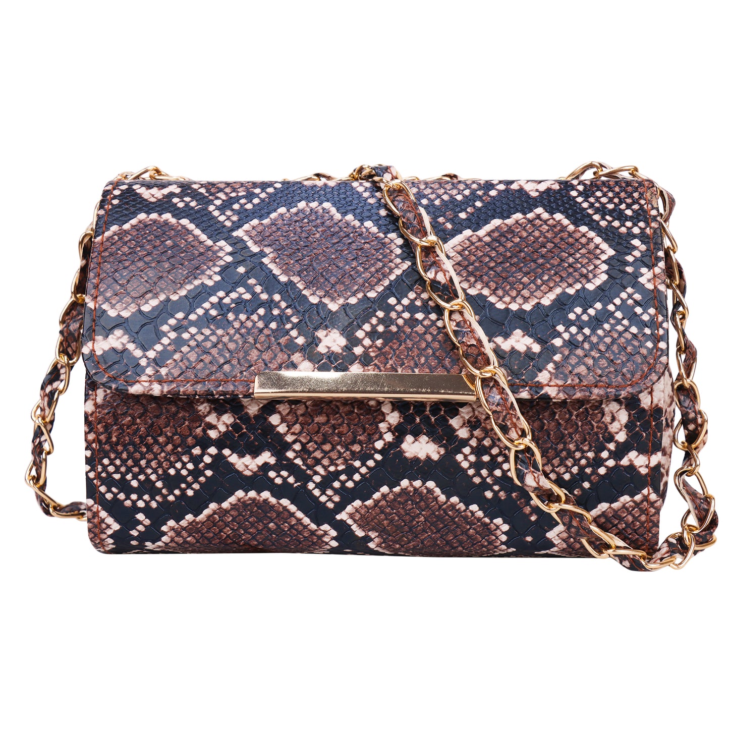 Python Skin Vegan Leather Sling Bag - Brown