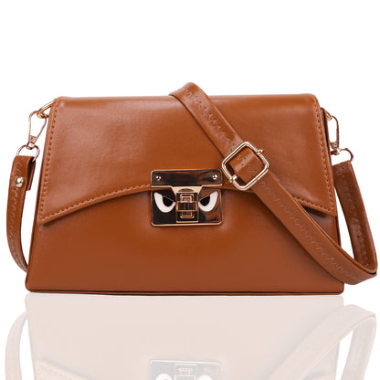 Devil Vegan Leather Satchel Box Sling Bag - Brown