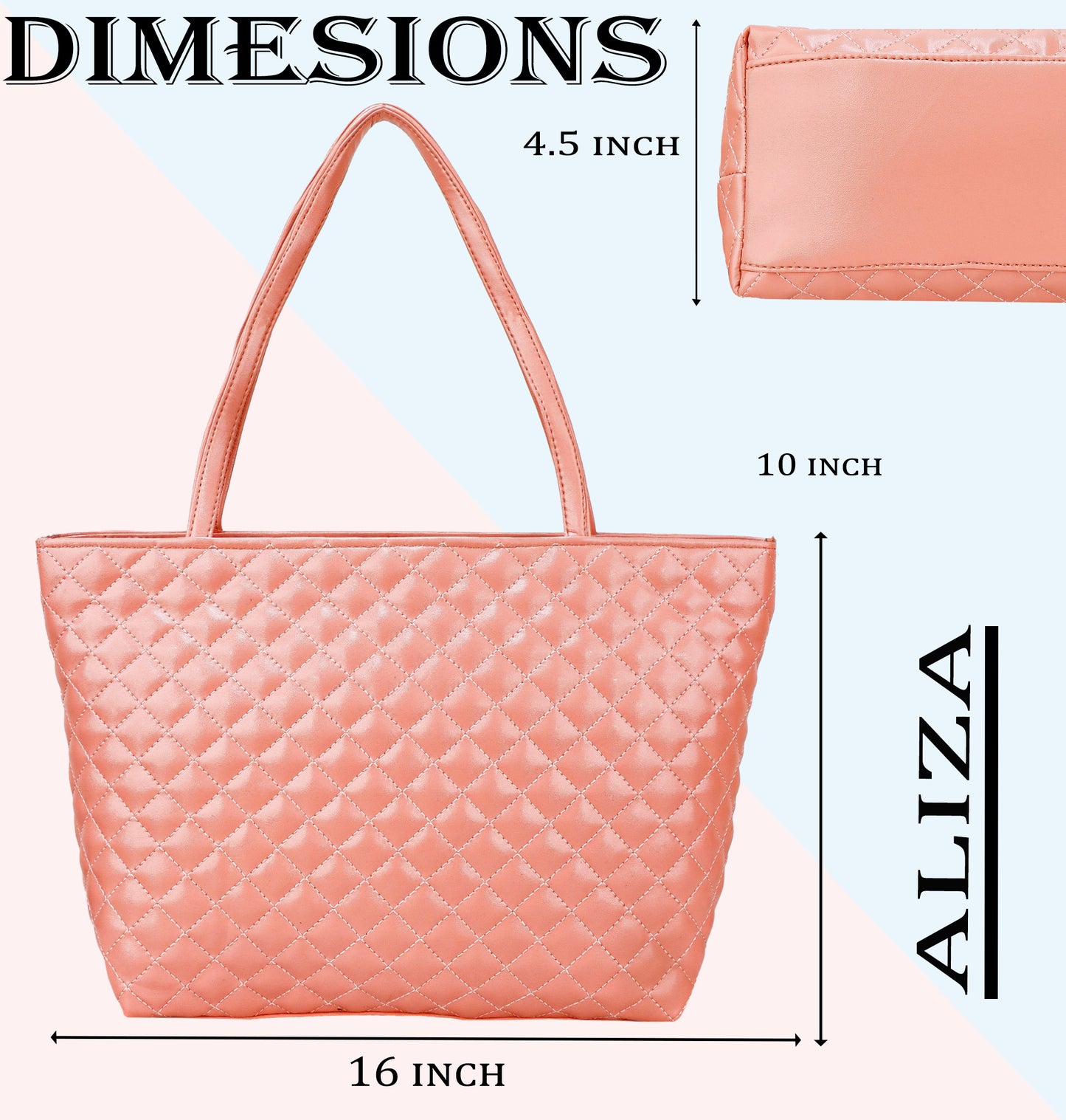 Blossom Vegan Leather Quilted Tote Bag - Peach