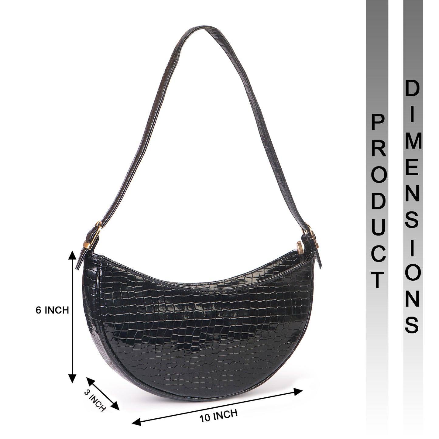 Crescent Moon Vegan Leather Snake Skin Shoulder Bag - Black