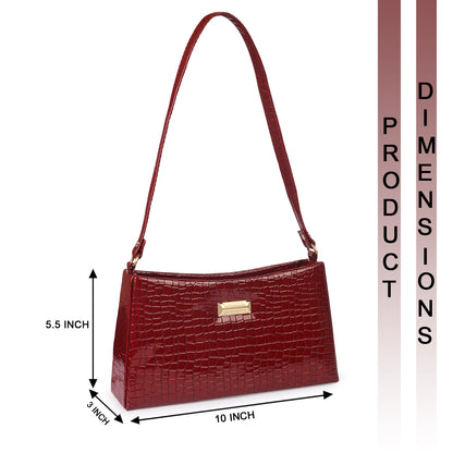 Princess Scarlet Vegan Leather Snake Skin Shoulder Bag - Maroon