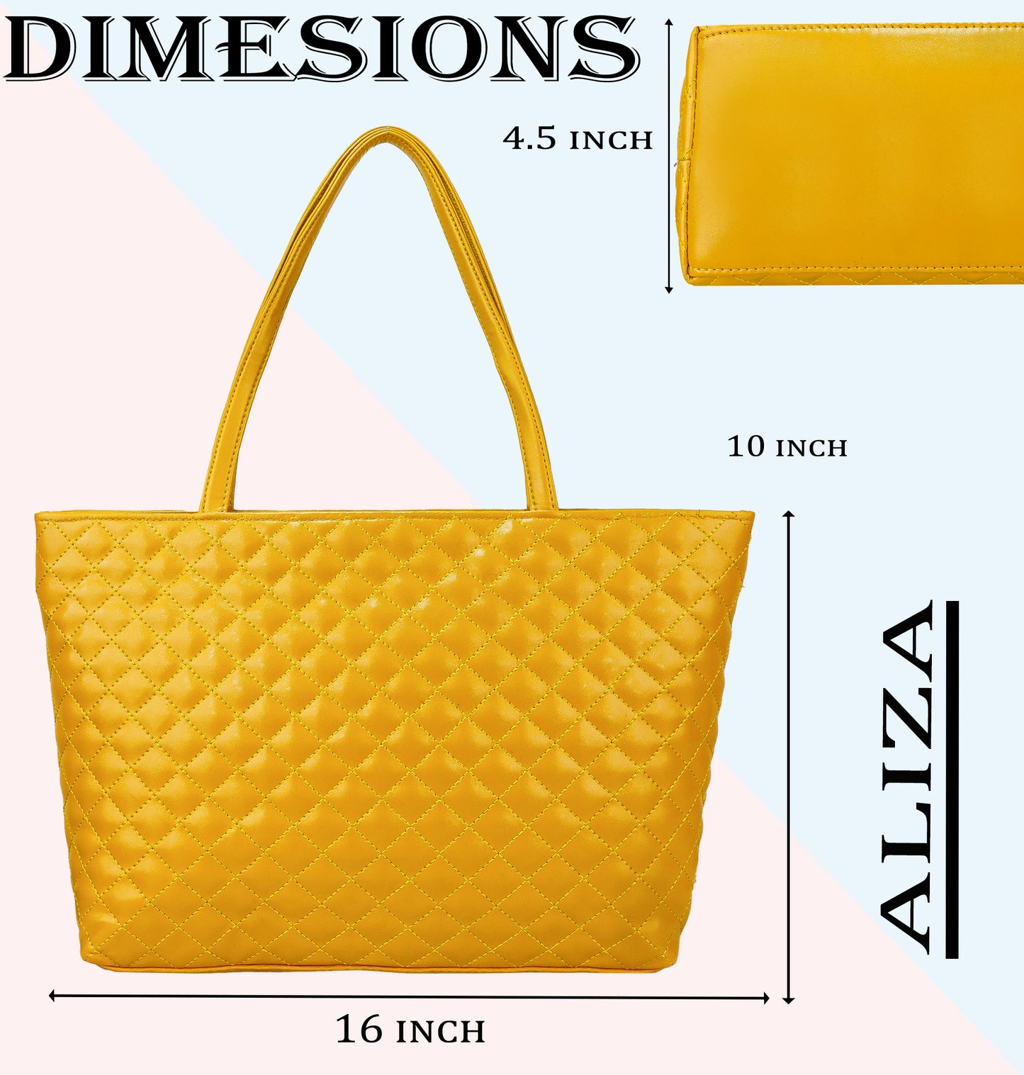 Blossom Vegan Leather Quilted Tote Bag - Yellow