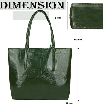 Croco Bloom Vegan Leather Tote Bag - Green