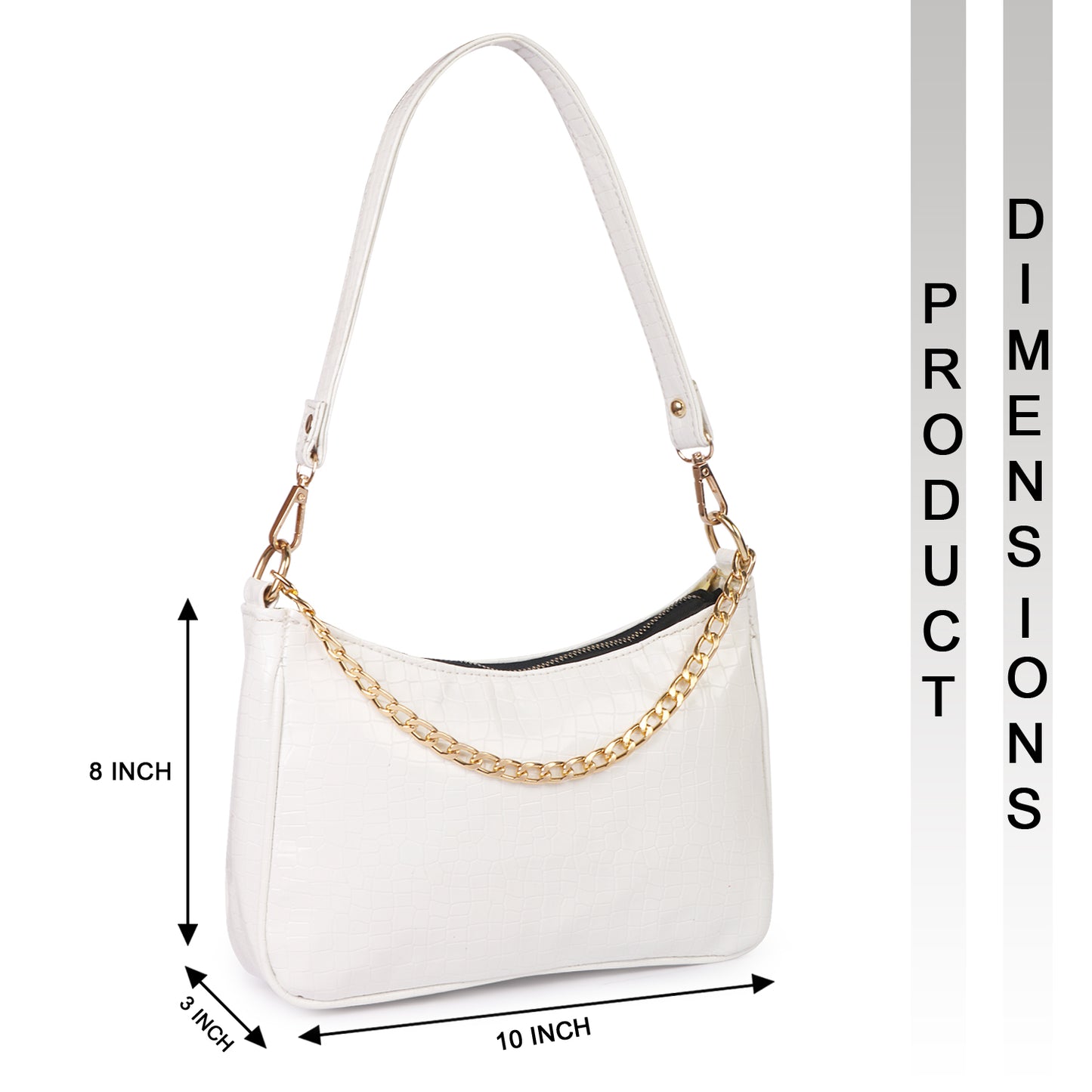 Princess Crescent Vegan Leather Snake Skin Shoulder Bag - White