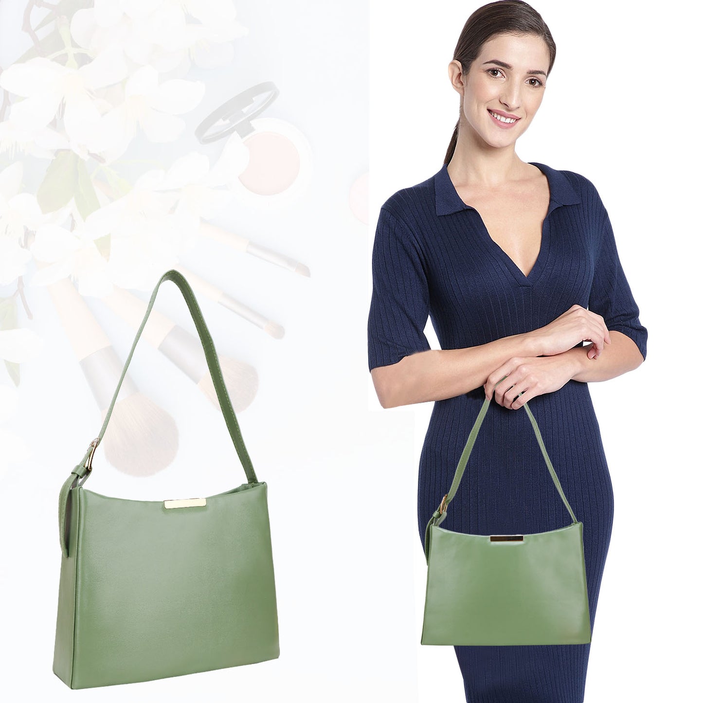 Cressida Vegan Leather Shoulder Handbag - Green