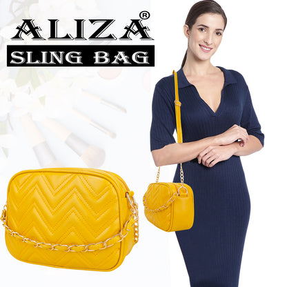 Miss Malibu Vegan Leather Quilted Sling Bag - Yellow