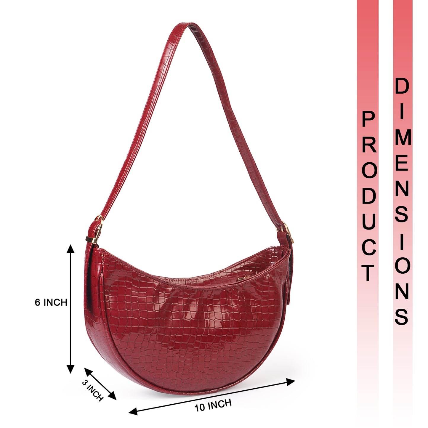 Crescent Moon Vegan Leather Snake Skin Shoulder Bag - Maroon