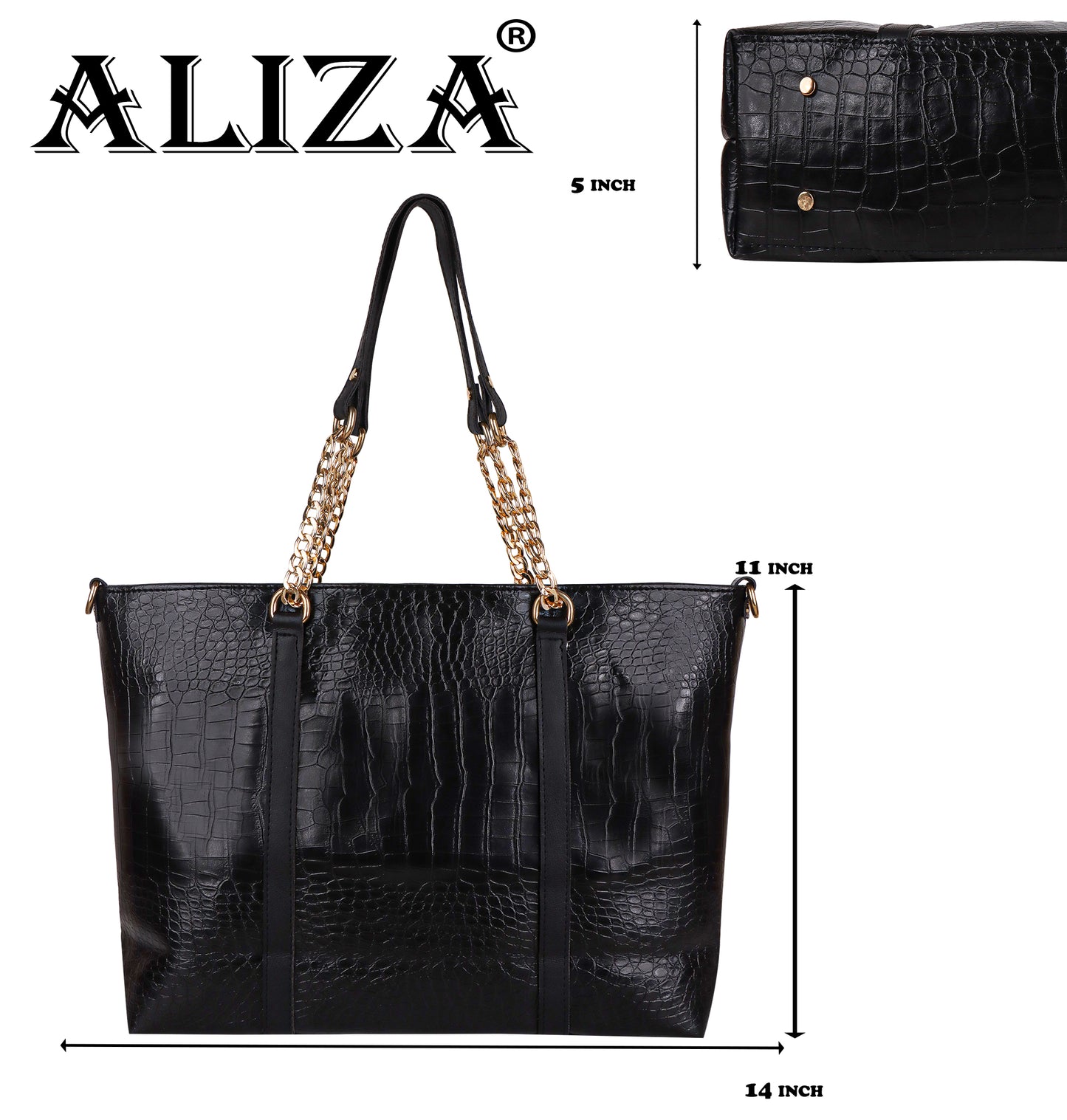 Callista Croco Vegan Leather Tote Bag with Money Pouch - Black