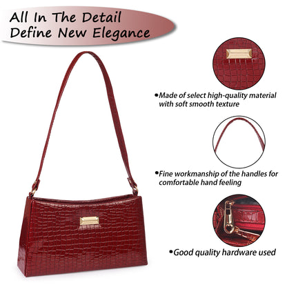 Princess Scarlet Vegan Leather Snake Skin Shoulder Bag - Maroon