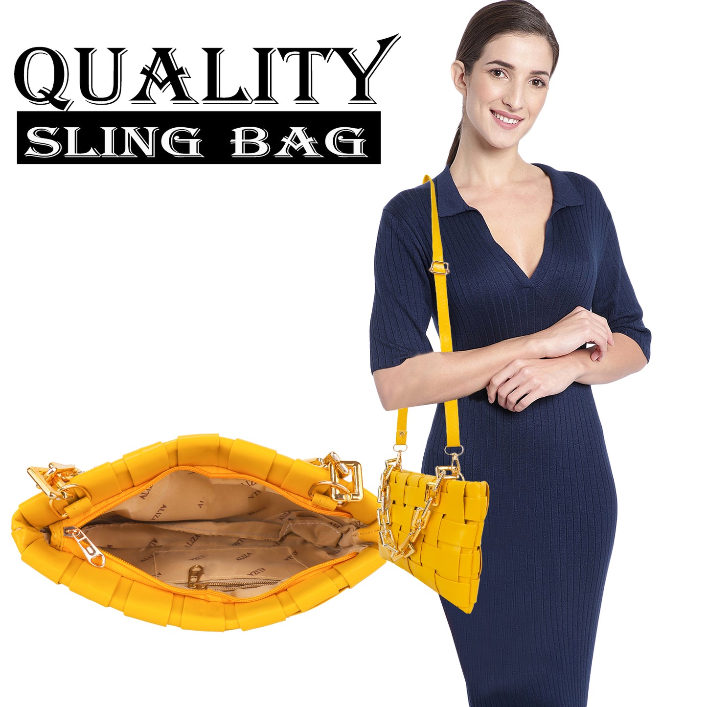 Miss Nairobi Vegan Leather Woven Sling Bag - Yellow