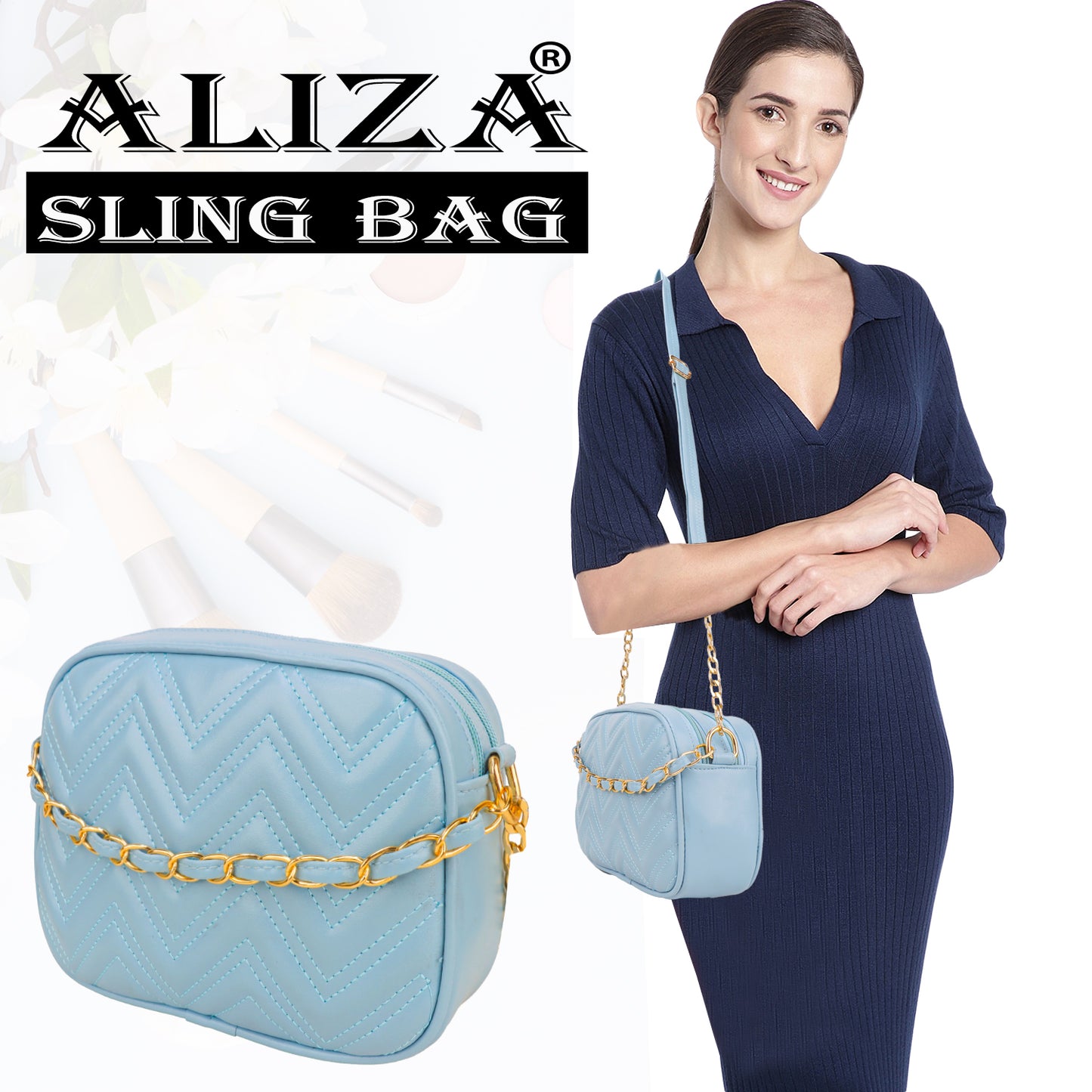 Miss Malibu Vegan Leather Quilted Sling Bag - Blue