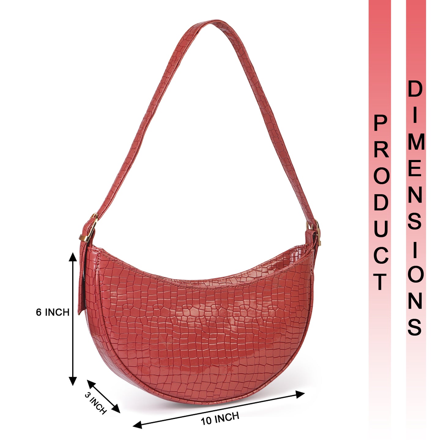 Crescent Moon Vegan Leather Snake Skin Shoulder Bag - Red