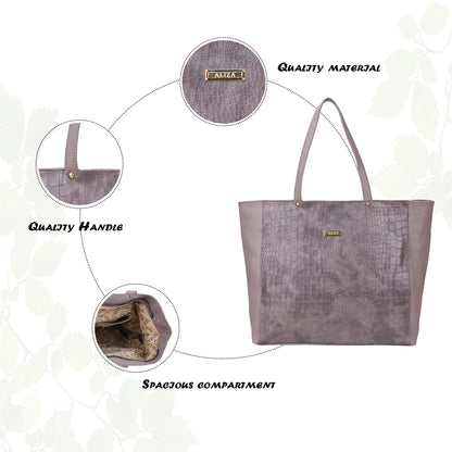 Althea Vegan Leather Formal Tote Bag - Grey