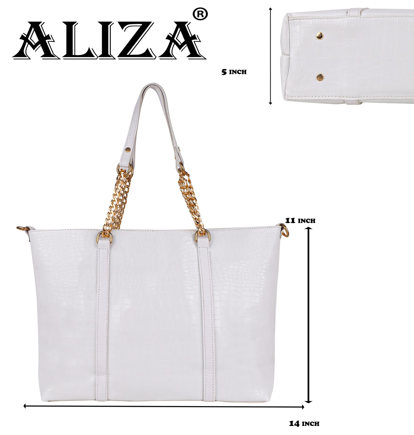 Callista Croco Vegan Leather Tote Bag with Money Pouch - White