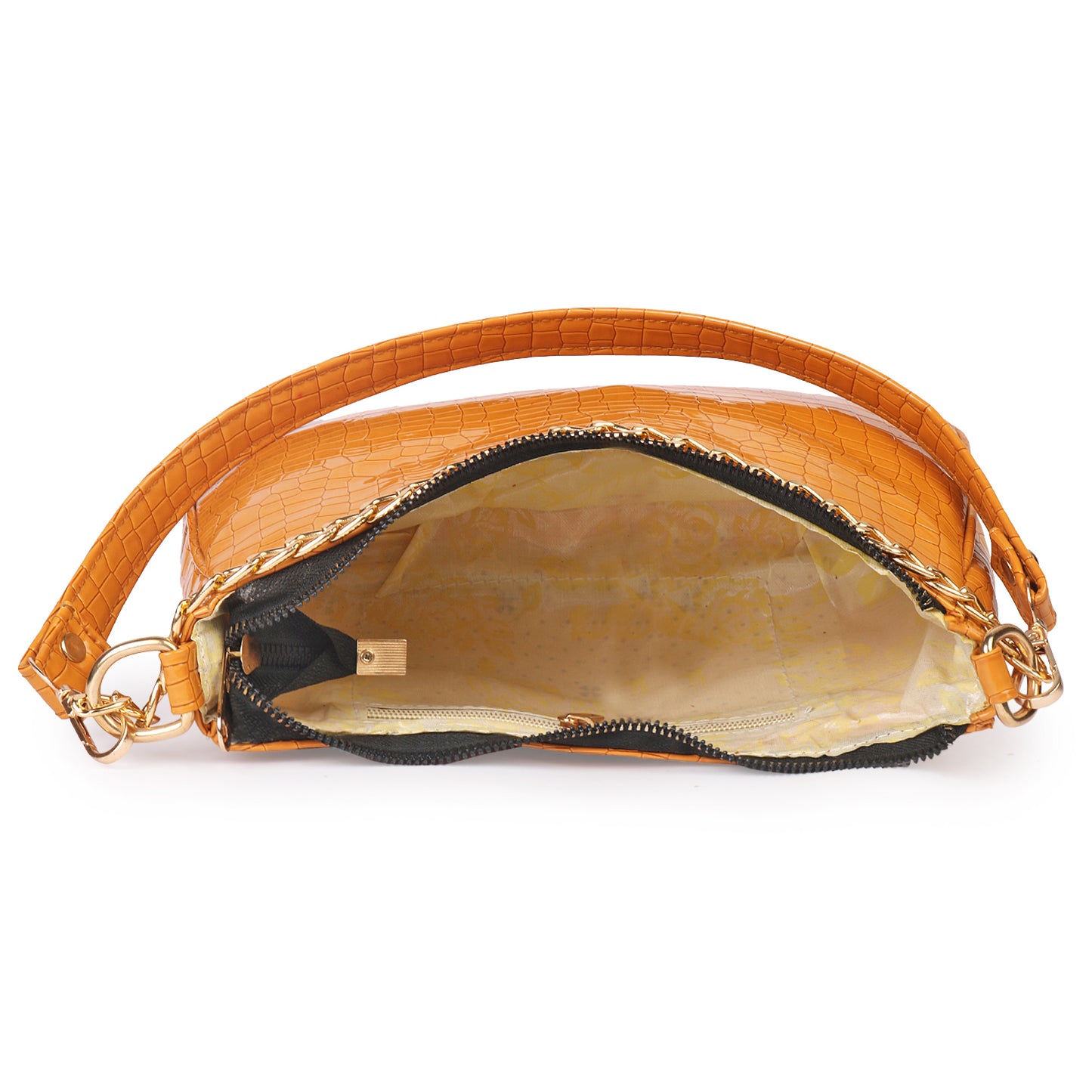 Princess Crescent Vegan Leather Snake Skin Shoulder Bag - Yellow