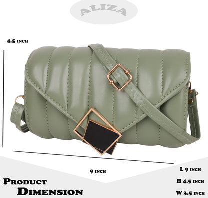 Princess Puffy Vegan Leather Quilted Sling Bag - Green