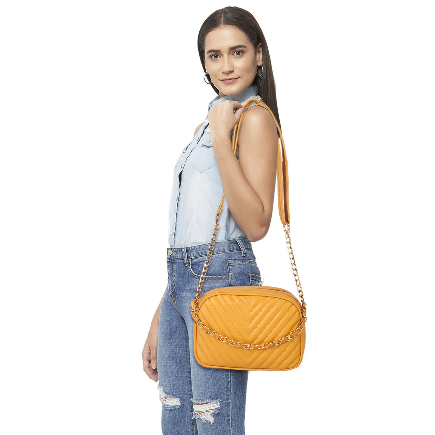 Princess Malibu Vegan Leather Quilted Sling Bag - Yellow