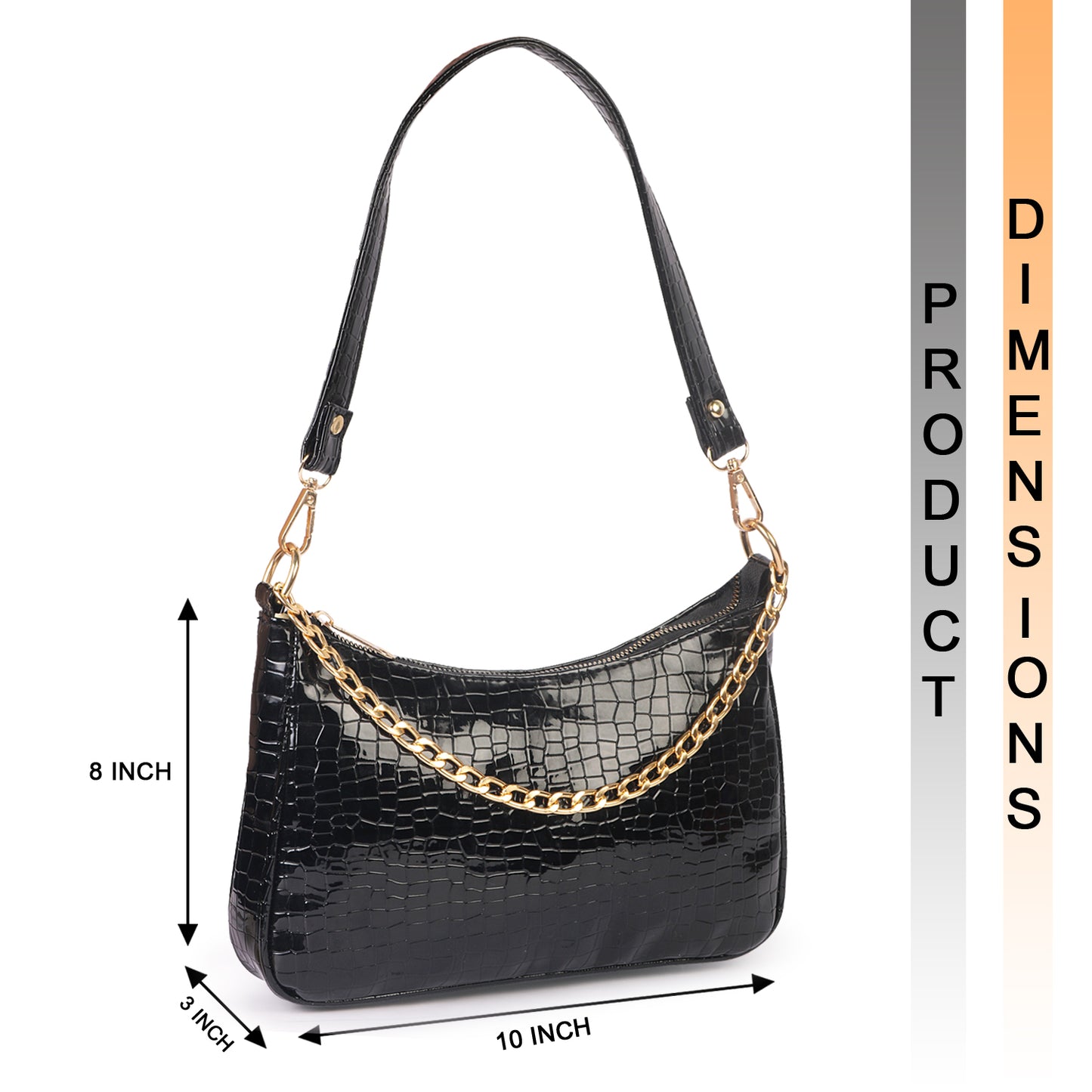 Princess Crescent Vegan Leather Snake Skin Shoulder Bag - Black