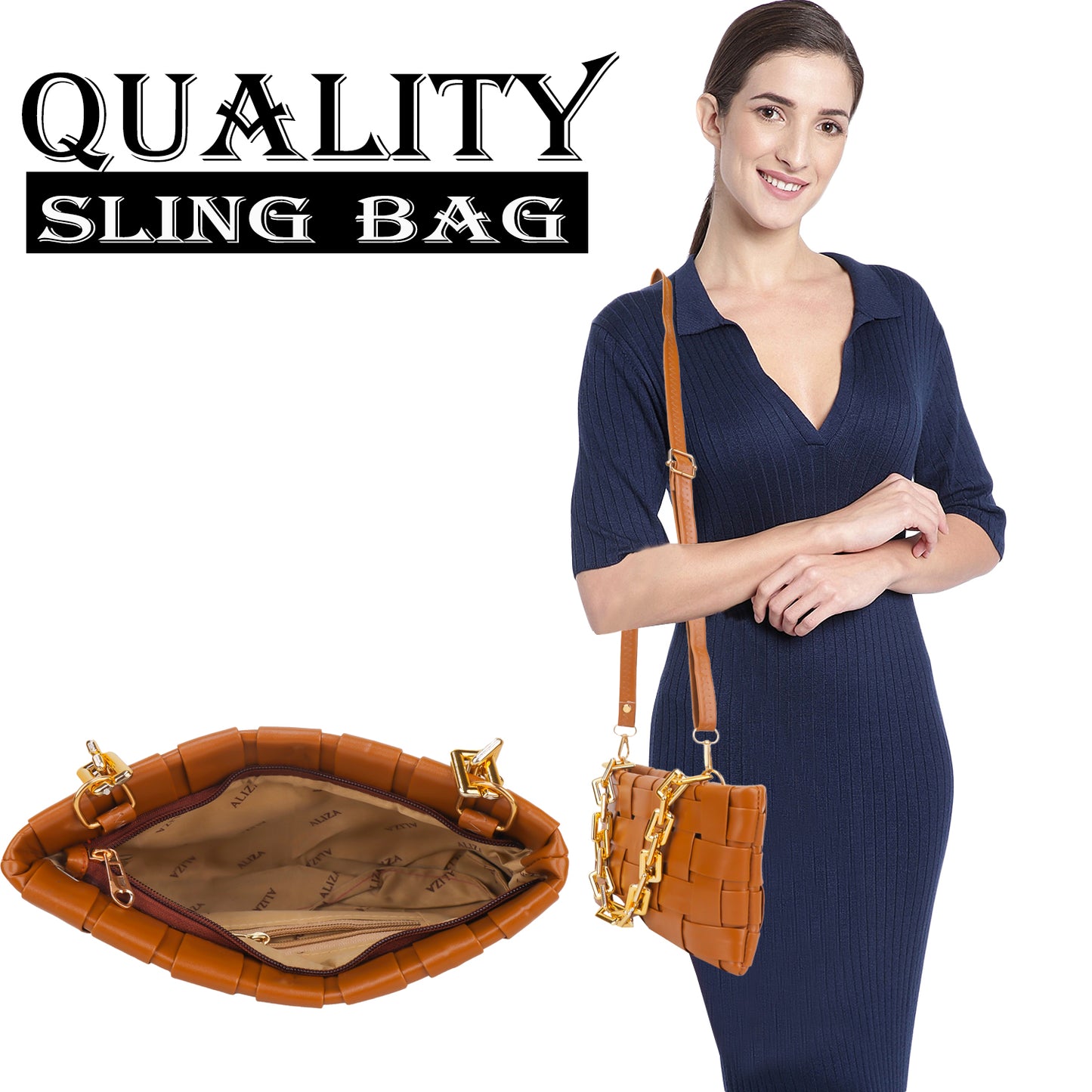 Miss Nairobi Vegan Leather Woven Sling Bag - Brown