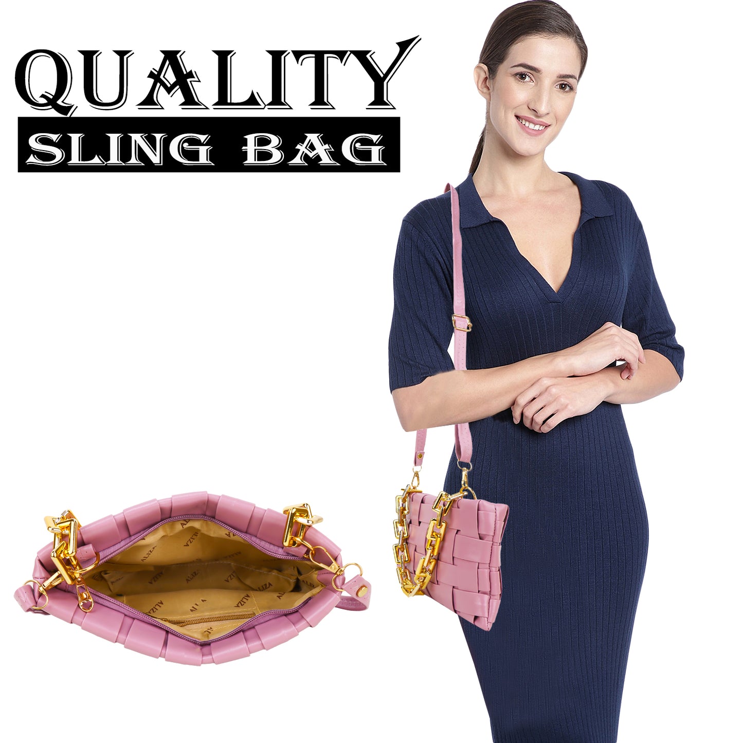 Miss Nairobi Vegan Leather Woven Sling Bag - Pink