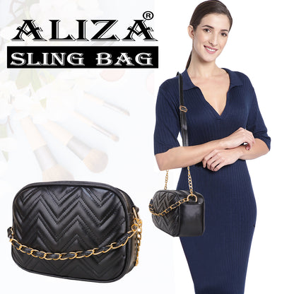 Miss Malibu Vegan Leather Quilted Sling Bag - Black