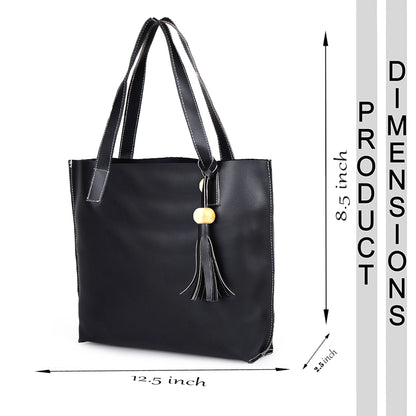 Aliza Vegan Leather Shopper Tote Bag Black