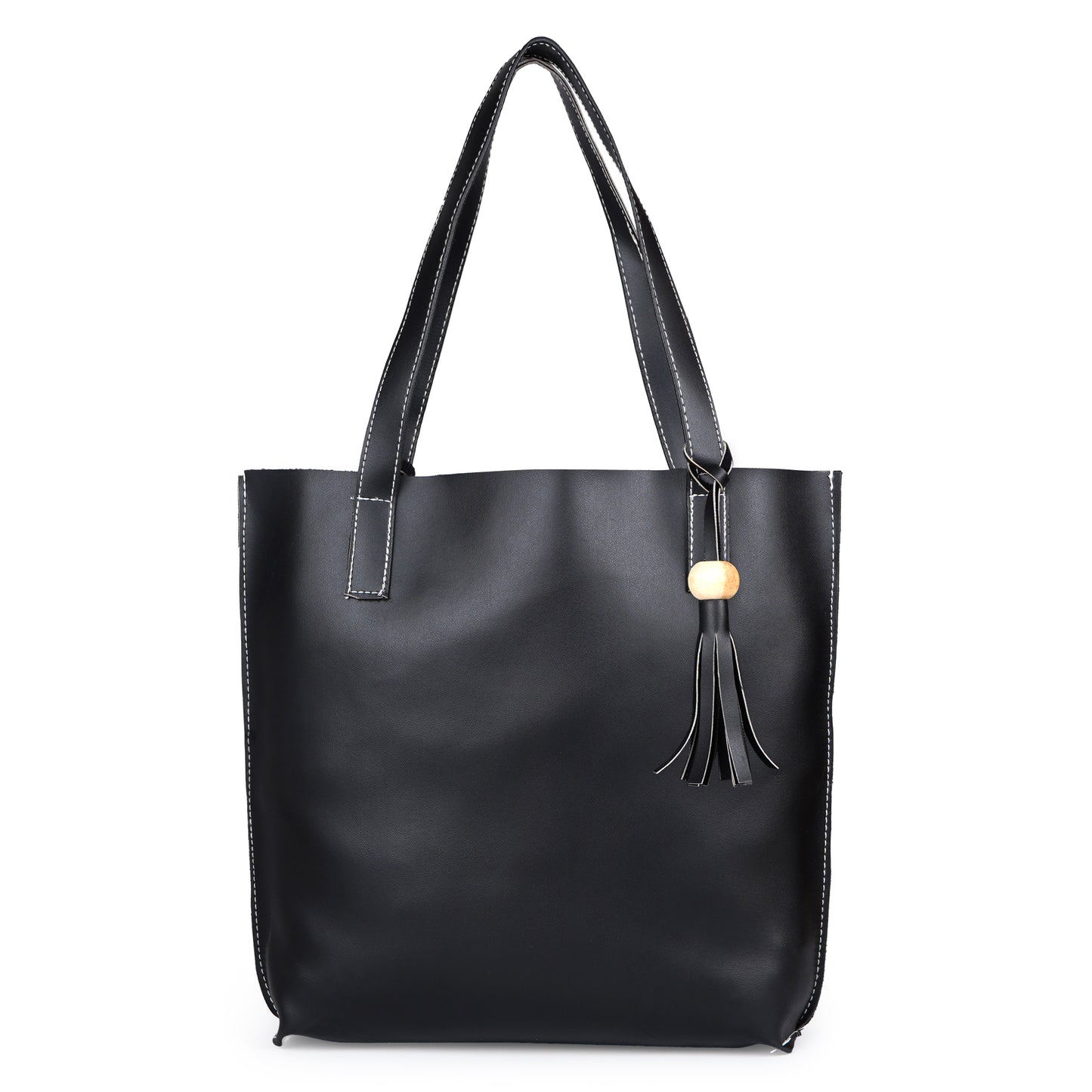 Aliza Vegan Leather Shopper Tote Bag Black