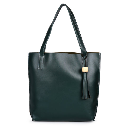 Aliza Vegan Leather Shopper Tote Bag Green