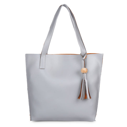 Aliza Vegan Leather Shopper Tote Bag Grey