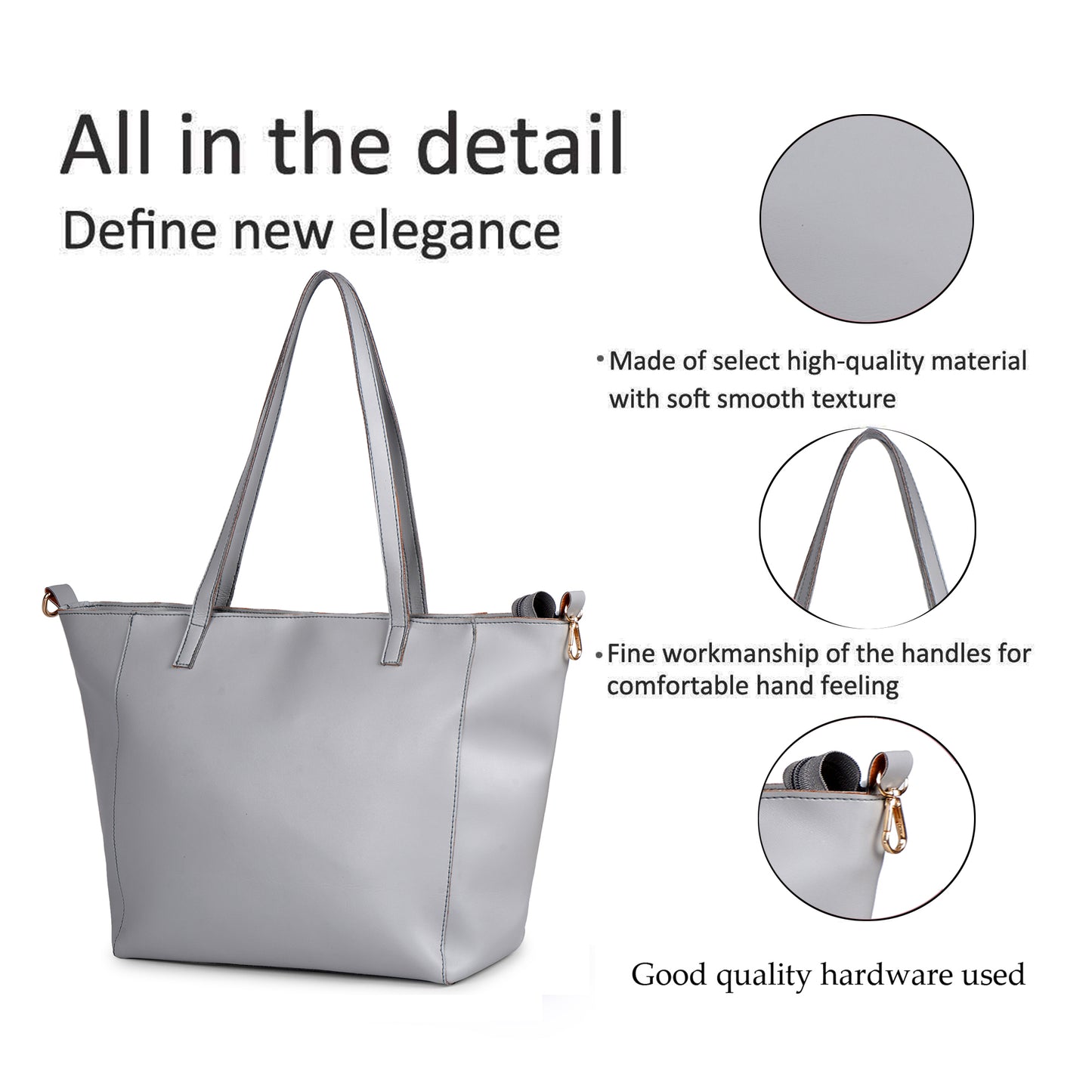 Aliza Luna Elegance Vegan Leather Tote Bag - Grey