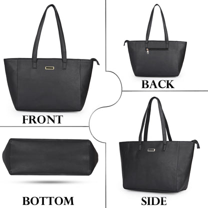 Aliza Elegance Office Tote Bag Black Vegan Leather Handbag