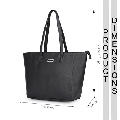 Aliza Elegance Office Tote Bag Black Vegan Leather Handbag